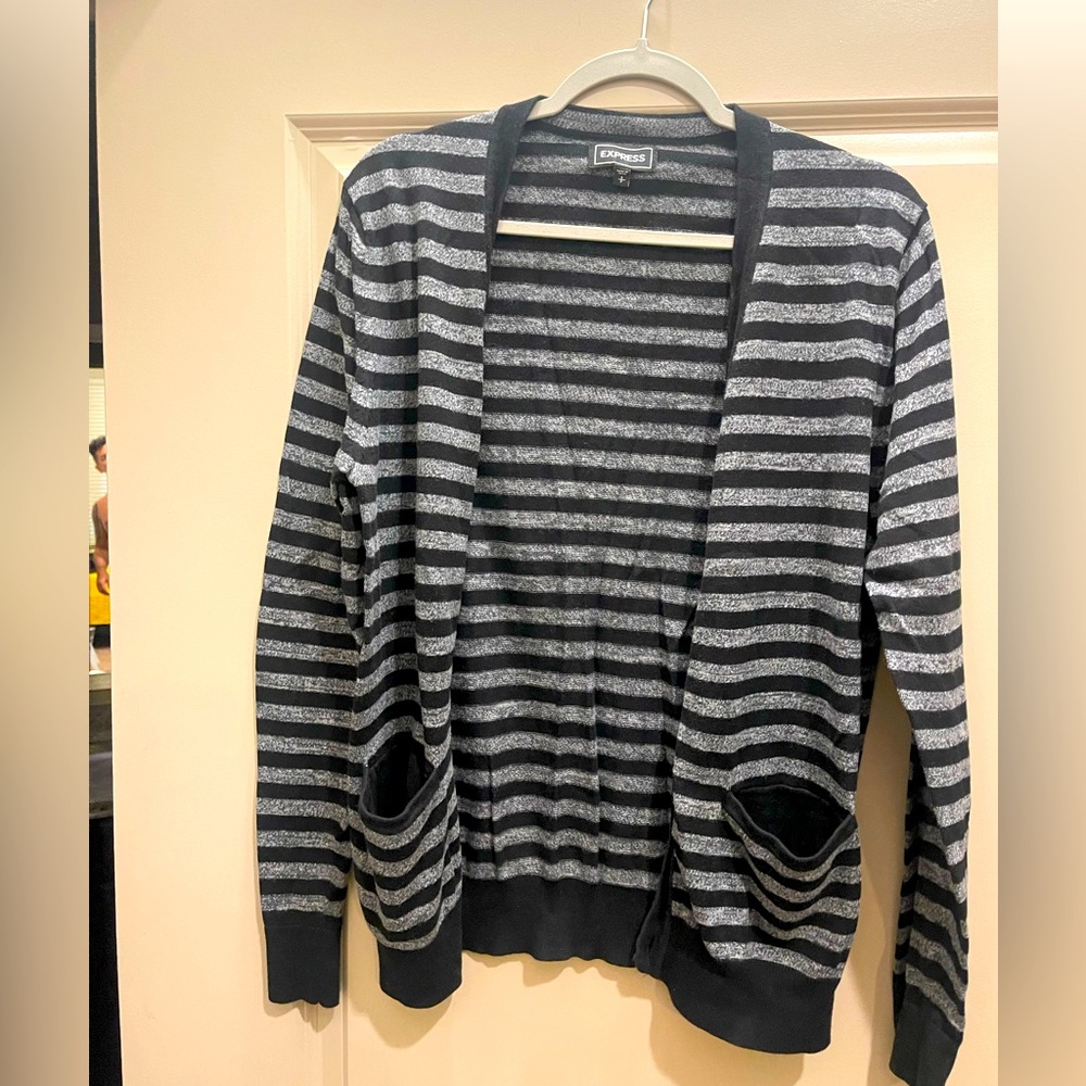 Men’s Small Button Down Black & Grey Express Cardigan